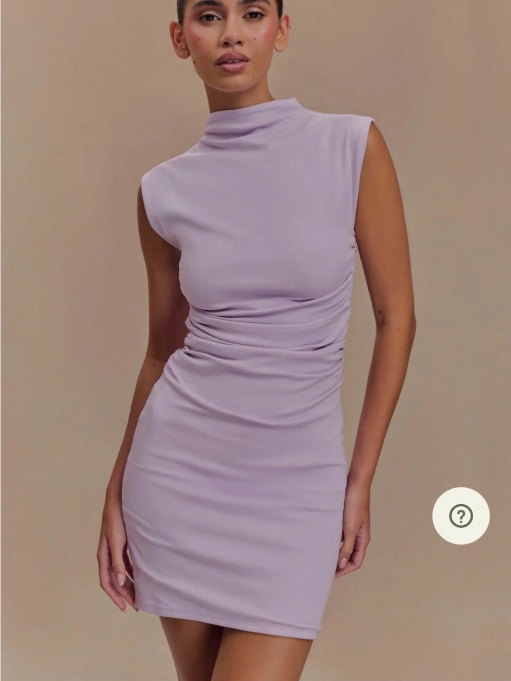 Meshki Women’s Small Lilac Mock High Neck Sleeveless Ruched Mini Dress